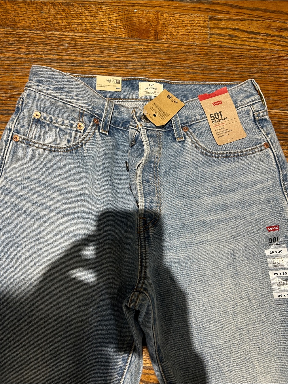Levi's 501 Original Light Blue Distressed Straight Jeans - Picture 13 of 14